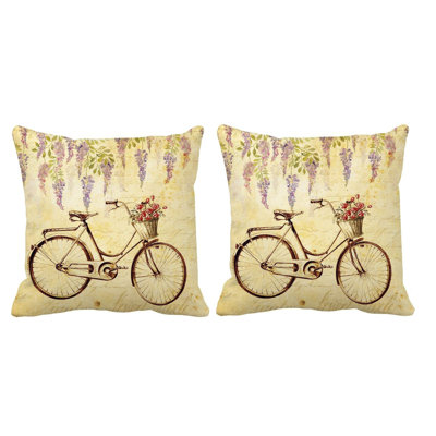 Bicycle with Wisteria Square Pillow Cover