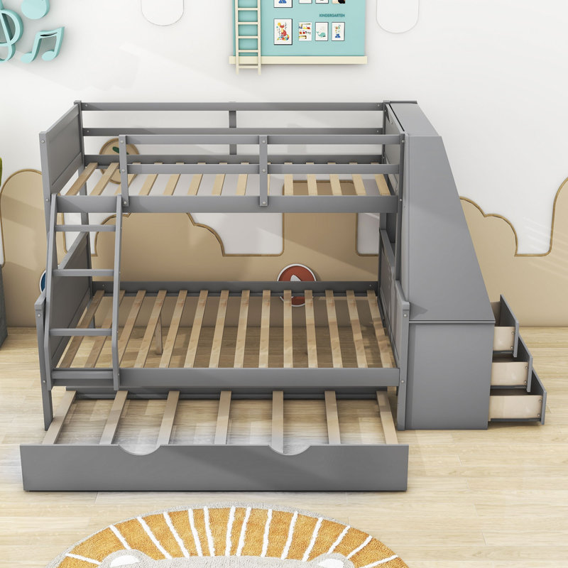 Iginia Kids Twin Over Full Bunk Bed with Trundle with Drawers, Gray