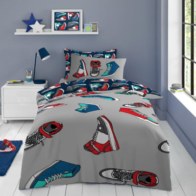 Kids Street Style High Tops Duvet Cover Set Single Cotton Blend Bedding with Pillowcase Soft Breathable Quilt Cover Easy Care Stylish Design