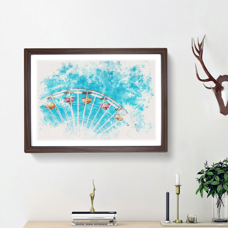 Santa Monica Pier Ferris Wheel - Picture Frame Painting Print, Walnut Framed Framed, 62cm H x 87cm W x 2cm D