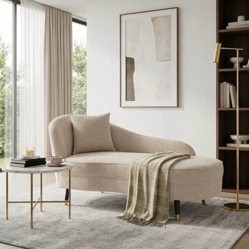 Chaise longue incurvée avec pieds robustes, Beige