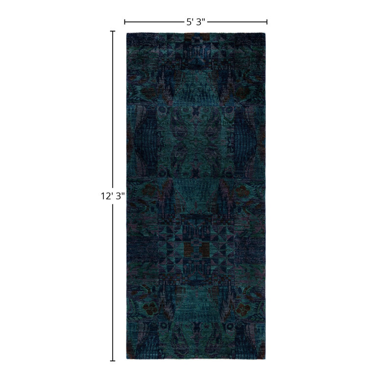 Overdyed One-of-a-Kind 5' 3" X 12' 3" Hand Knotted Area Rug