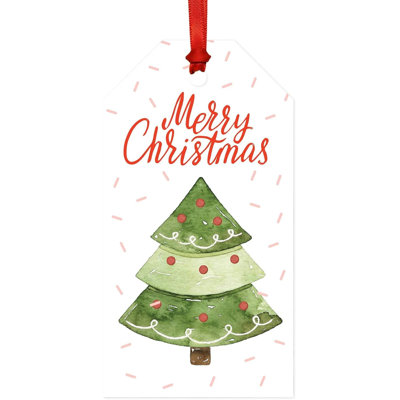 Classic Gift Tags - Watercolor Green Christmas Tree With Confetti, Merry Christmas, 20-Pack