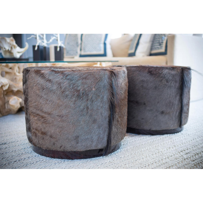 Wildebeest Hide Round Ottoman