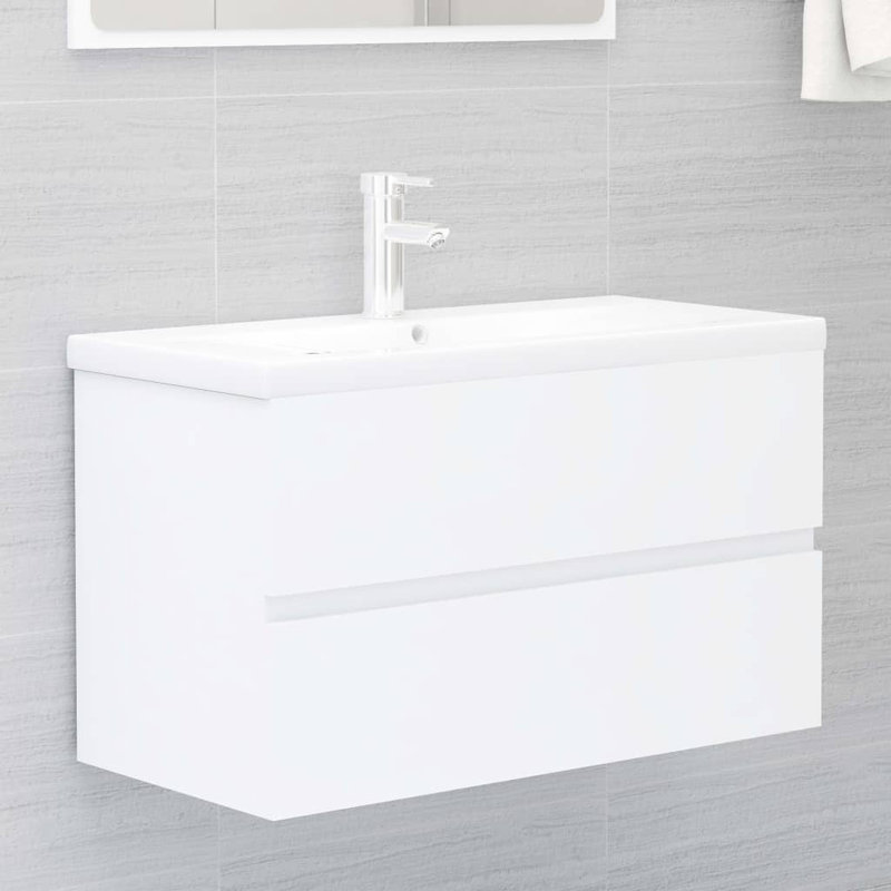 Ebern Designs Audine 17.72mm L x 39.5mm W Ceramic Rectangular Sink with Tap and Overflow, White