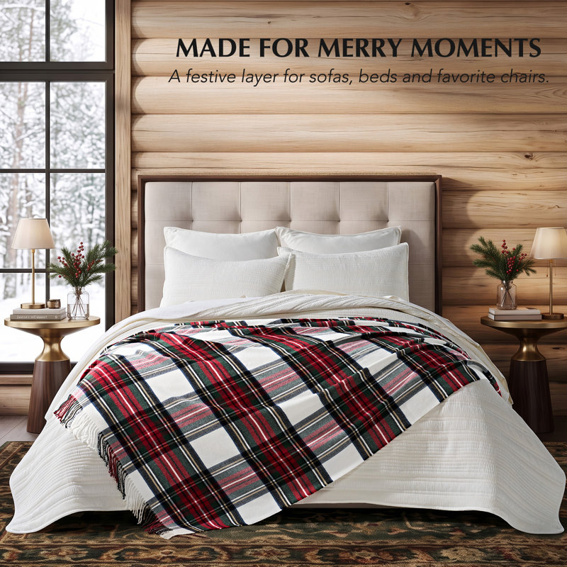 EverGrace Holiday Plaid Brushed Throw Blanket, 60*80inch, White Christmas Stewart Plaid