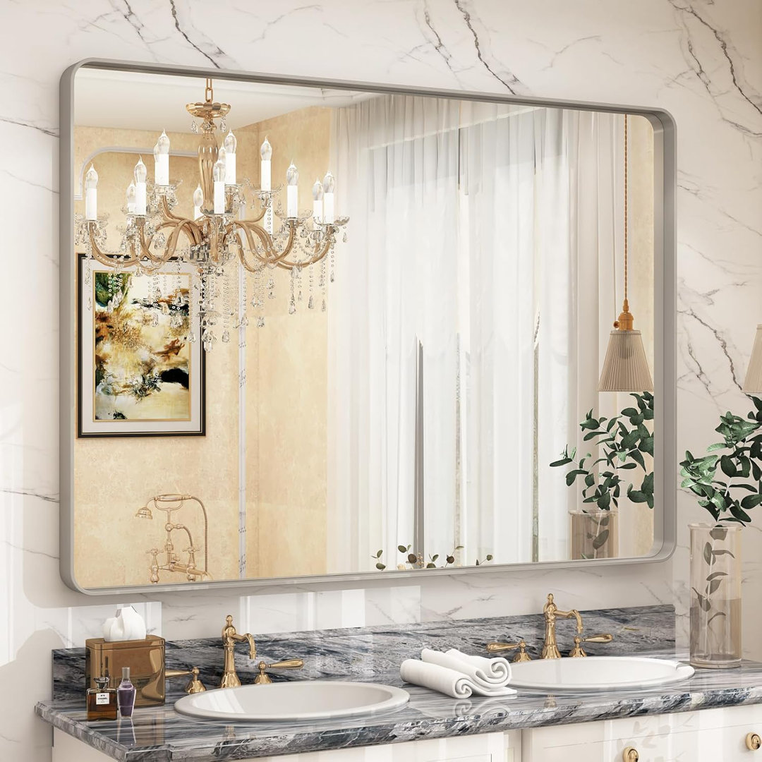 Molly Tempered Glass and Metal Framed French Cleat Mounted Wall Bathroom / Vanity Mirror Ebern Designs 