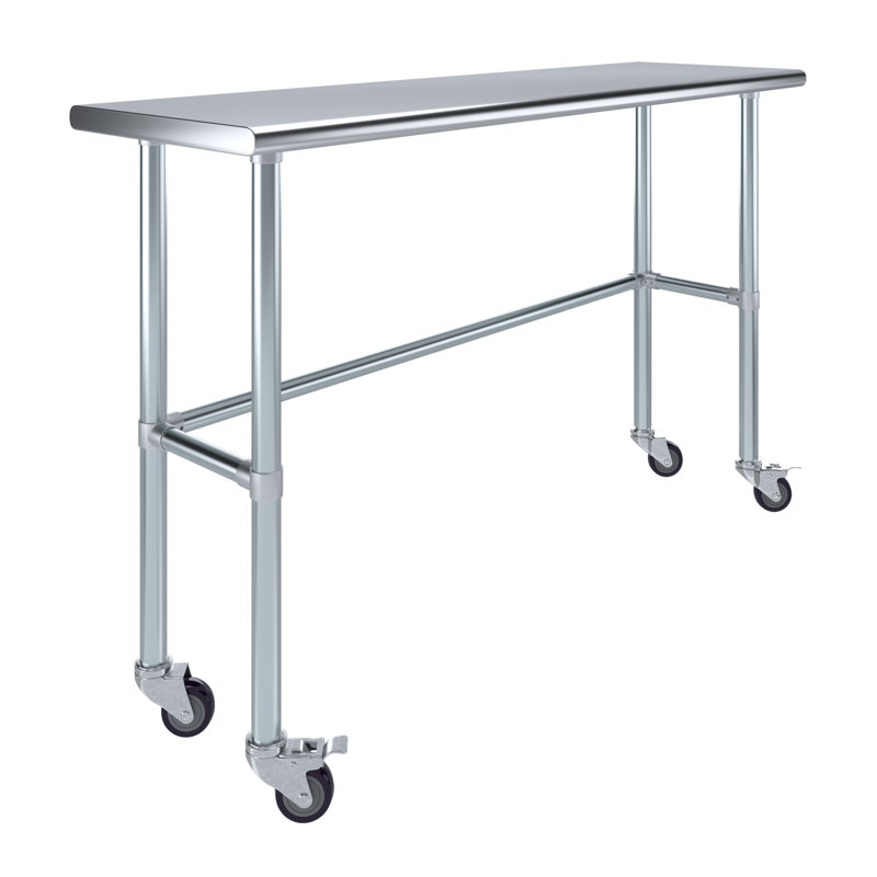 Stainless Steel Open Base Work Table with Wheels, 38" H x 60" L x 18" W