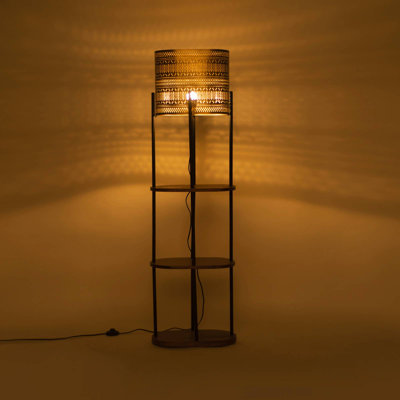 Lampe sur pied avec tablette en bois à quatre niveaux - d'inspiration rétro, 14,1 x 7,8 x 55,1 po