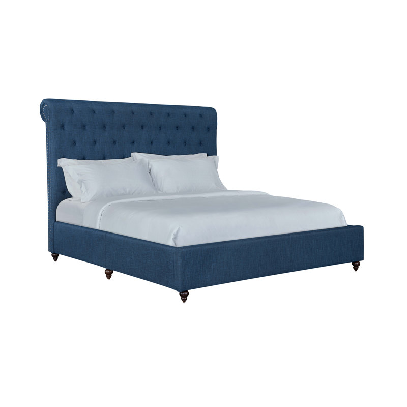 Eiver Upholstered Sleigh Bed, King, Navy