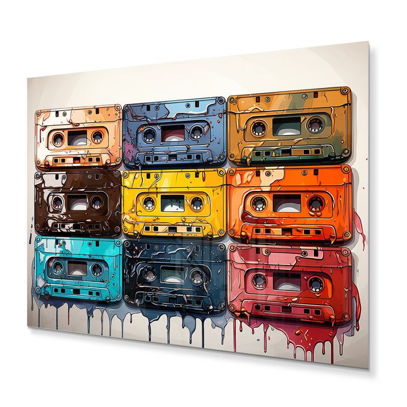 Popart Cassette Tapes IV - Décoration murale musique en métal, H 12 po x l 20 po x P 1 po