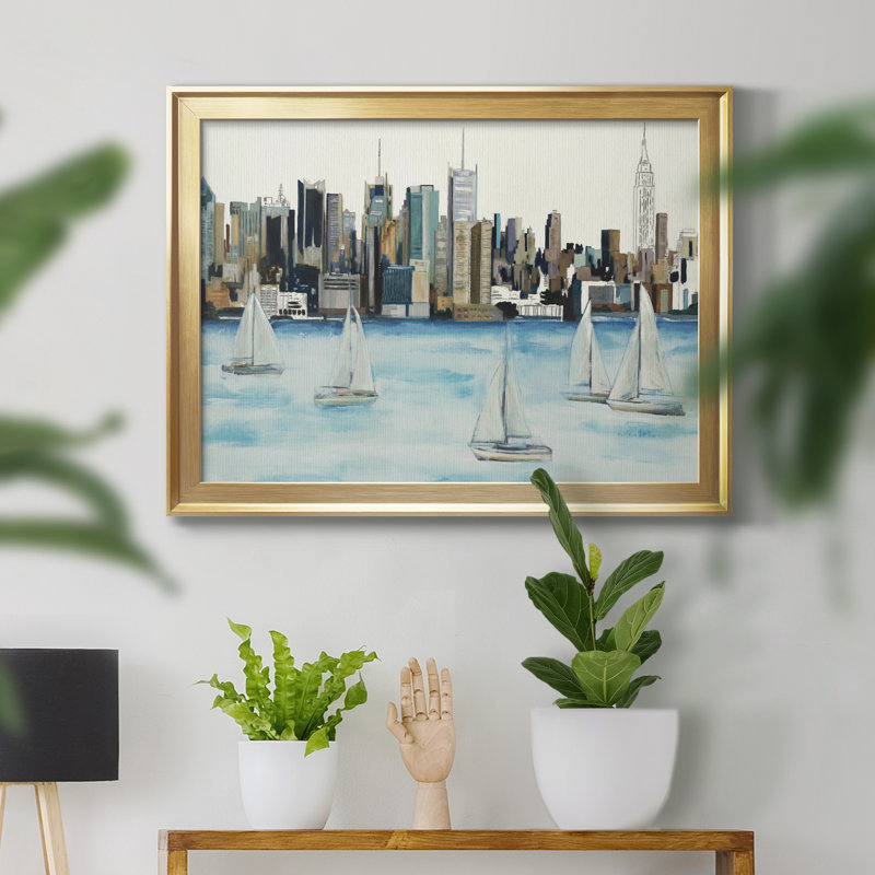 Boat City Boat City - peinture encadrée, H 25 po x l 37 po x P 2 po, Toile avec cadre flottant or, Non
