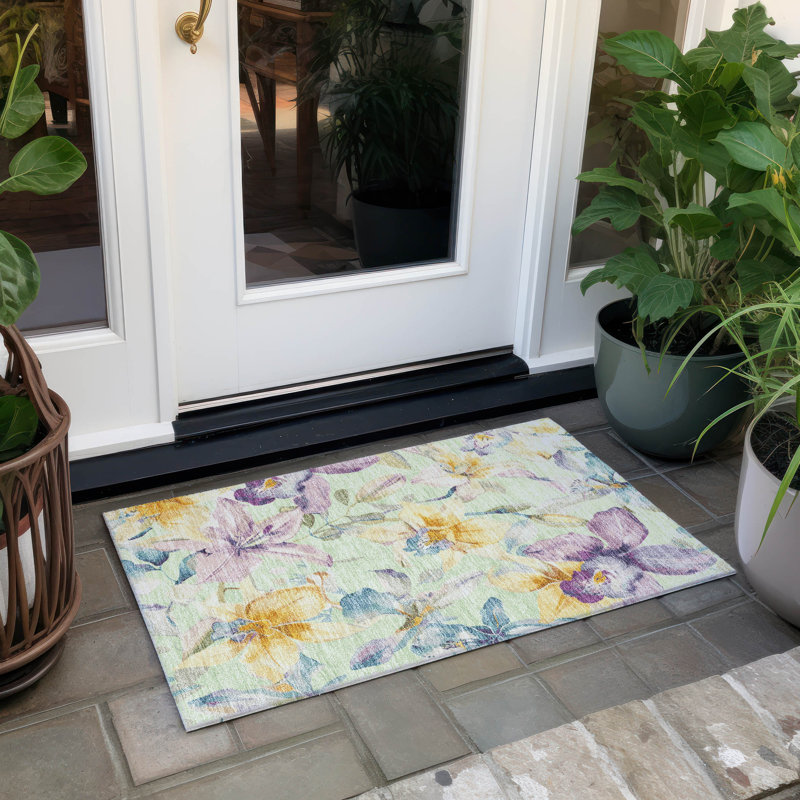 Tapis floral intérieur / extérieur lavable à la machine Jaramillo ACN2262, Rectangle 1 pi 8 po x 2 pi 6 po