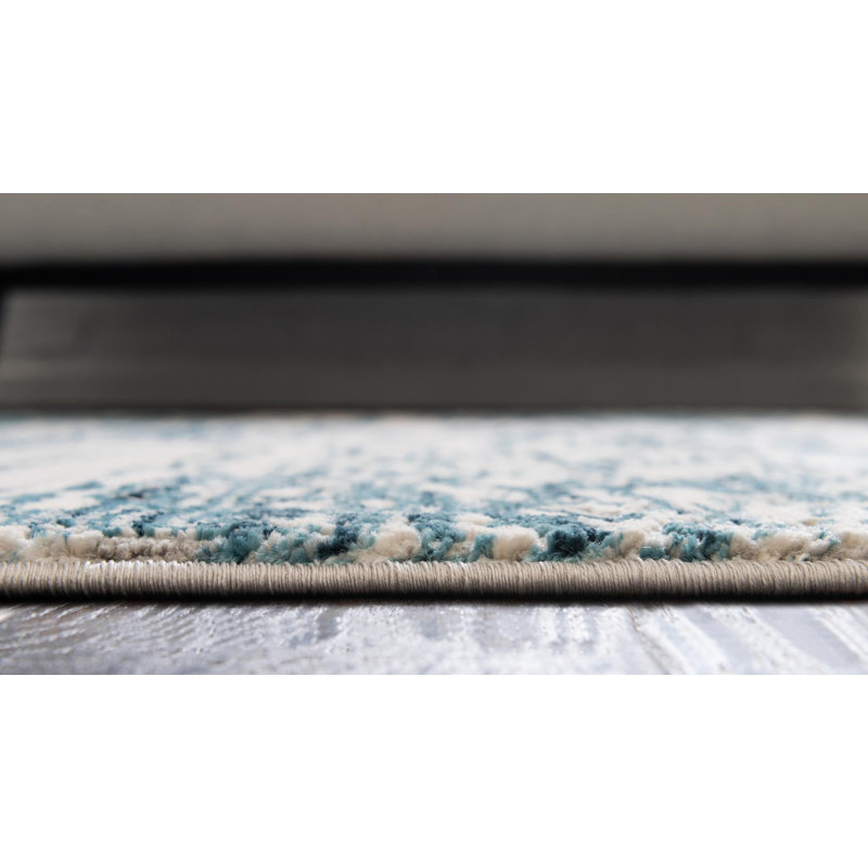Tapis bleu contemporain Araceli, Octogone 7 pi