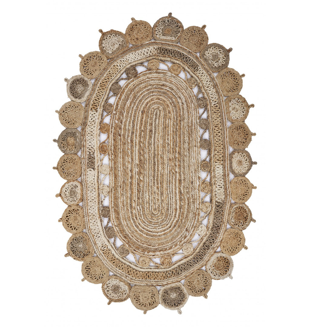 Connolly Brown/Ivory/Tan Geometric Boho Handmade Hand Braided Jute/Sisal Rug Dovecove Rug