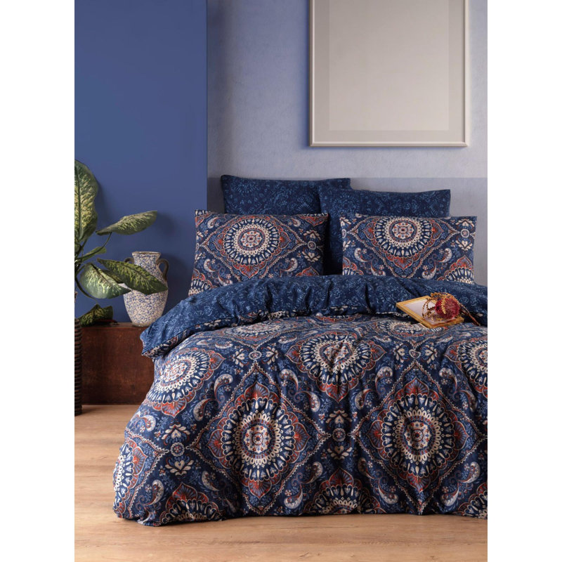 Ensemble de housse de couette très grand, Abstrait bleu, Courtepointe simple + 1 taie d'oreiller standard