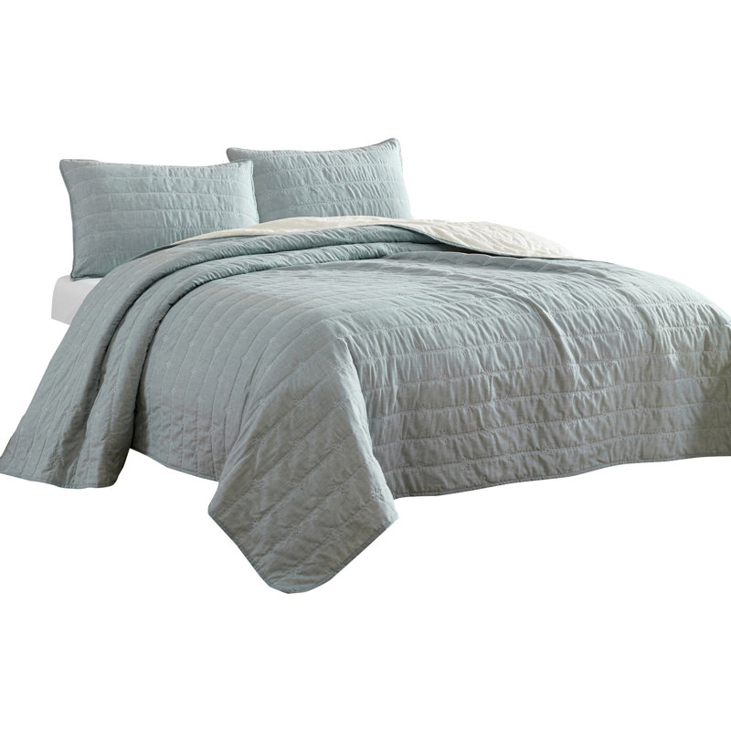 Cotton Blend 3 Piece Quilt Set, Gray, King Quilt + 2 Standard Shams