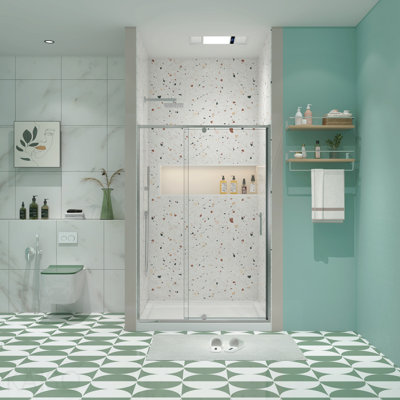 50-54" W X 71" H Piovt Swing Glass Shower Door,Pivot Frame Sliding Shower Door With 1/4"(6mm) Clear Sgcc Tempered Glass,Chrome Finish Shower Doors,Reversible Installation