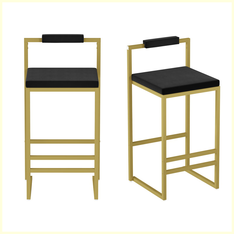 Ensemble moderne de 2 tabourets de bar rembourrés pour la cuisine, Noir, Doré