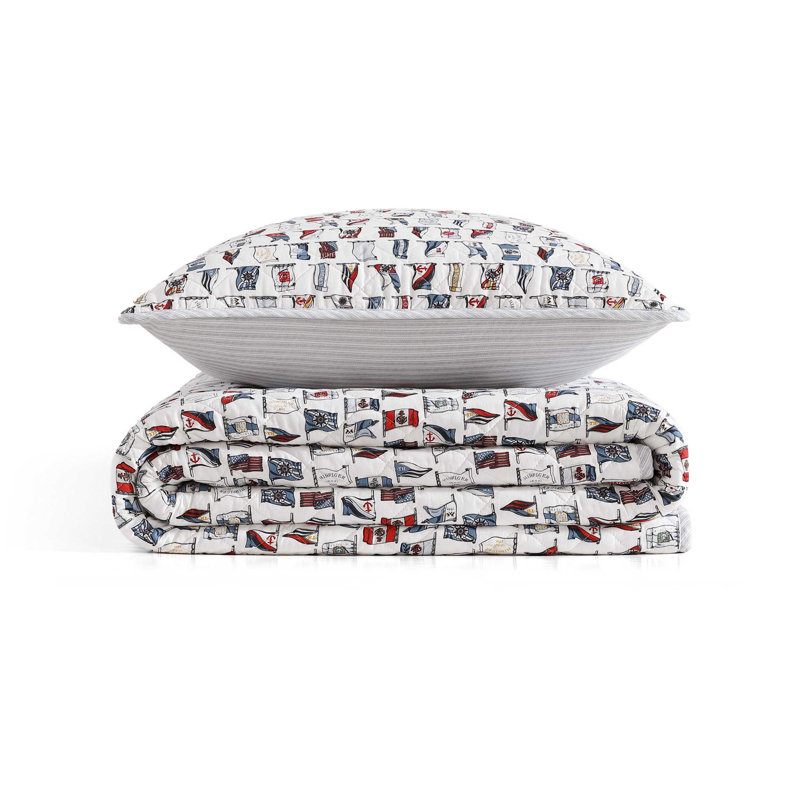 Ensemble de courtepointe réversible en coton Tommy Hilfiger Ithaca, Courtepointe simple + 1 taie décorative standard