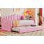 Lit de jour simple tapissier avec couchette, canapé-lit en velours avec ports USB, aucun sommier nécessaire, rose (ancien SKU HL000067AAH)