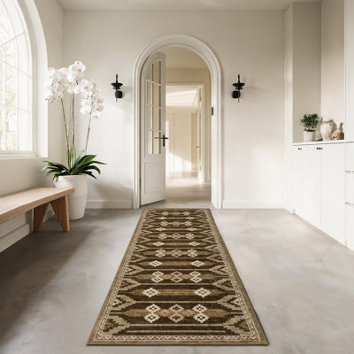 Tapis de couloir géométrique 2 x 6 po Boho, tapis antidérapant lavable à poils courts et résistant aux taches