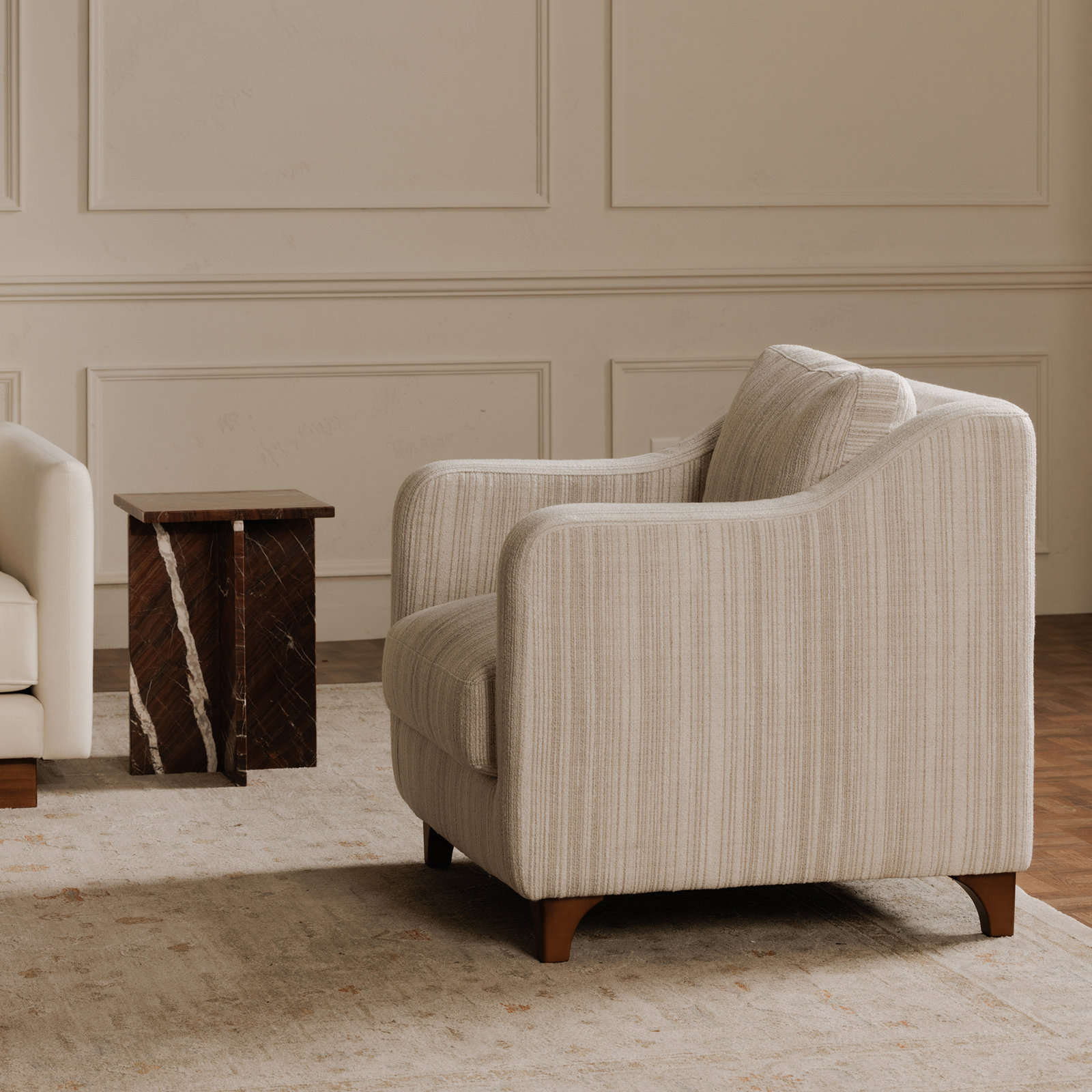 Hewitt Accent Chair, Beige Stripe
