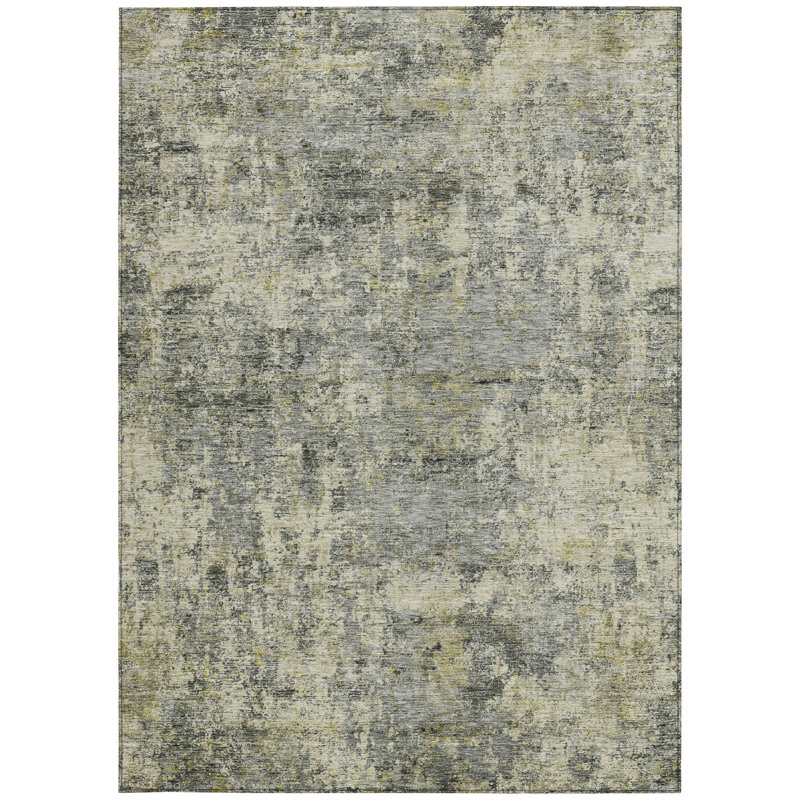 Tapis extérieur lavable abstrait 5 pi x 8 pi étain et beige, Rectangle 5 pi x 8 pi