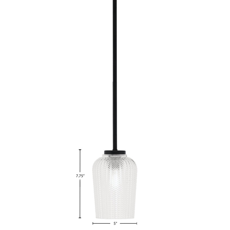 Mini-luminaire suspendu 1 lumière Amarmula, finition noir mat, verre texturé fumée 9 po, Clair