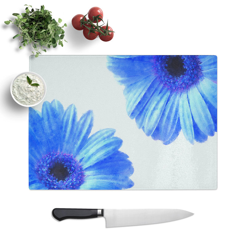 Tempered Glass Two Flowers Painting Chopping Board, 20 cm x 28.5 cm
