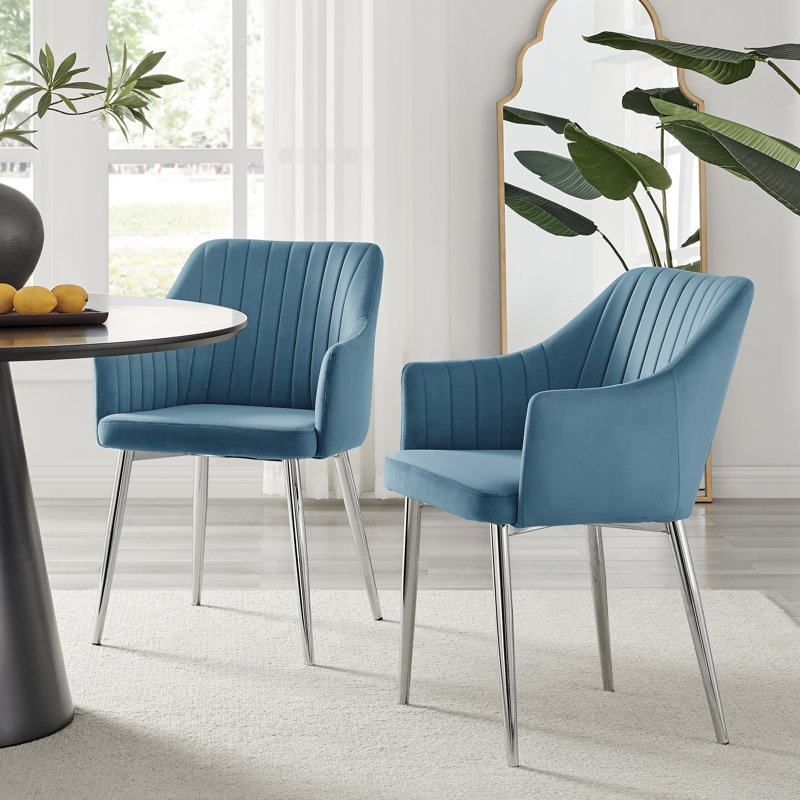 Wethersfield Velvet Upholstered Dining Chairs, Silver, Blue