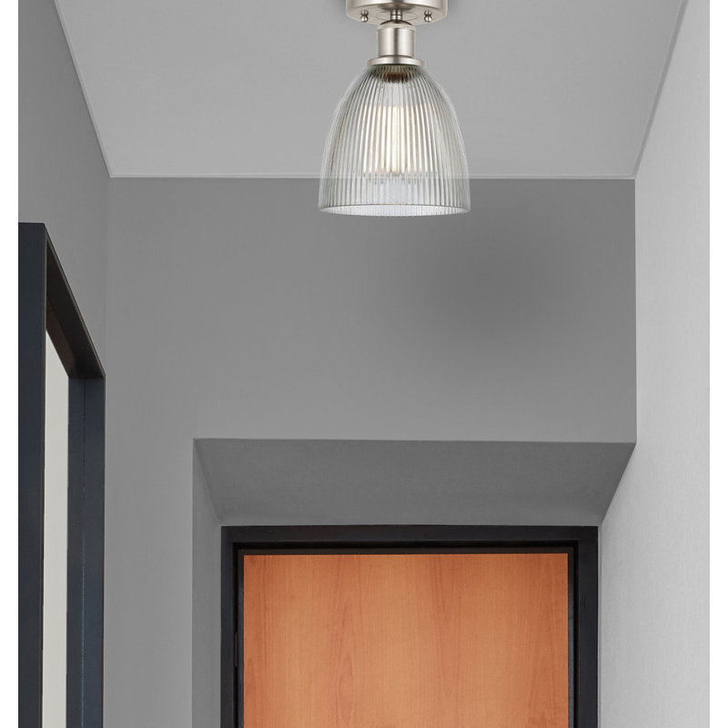 Philomene Glass Semi Flush Mount, Clear, Brushed Satin Nickel, 9.13" H x 6" W x 6" D