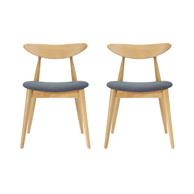 Set Of 2 Retro Rubberwood Chairs With Ergonomic Back & Plush Cushions, Natural+Gray (Same Sku: 59297.00LGY)