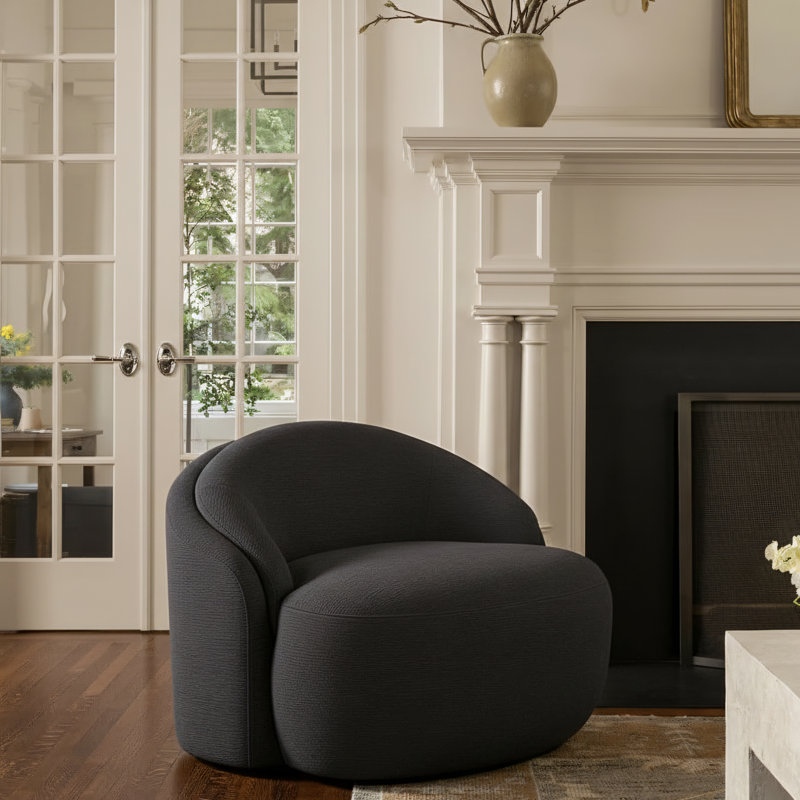 Fauteuil Caspian Chenille, Tissu chenille noir