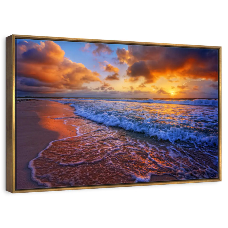 Nuage enveloppant la côte de l'océan, Cadre flottant doré, 31 po x 21 po