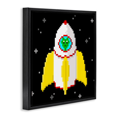Pixel Alien In Space Framed Floater Canvas Wall Art By June Erica Vess