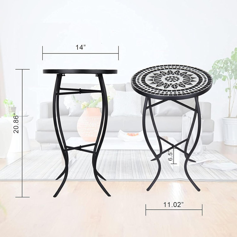 Mosaic Outdoor Side Table With Ceramic Tile Top, Sturdy Metal Frame, Folding Design For Patio, Balcony, Or Indoor Use