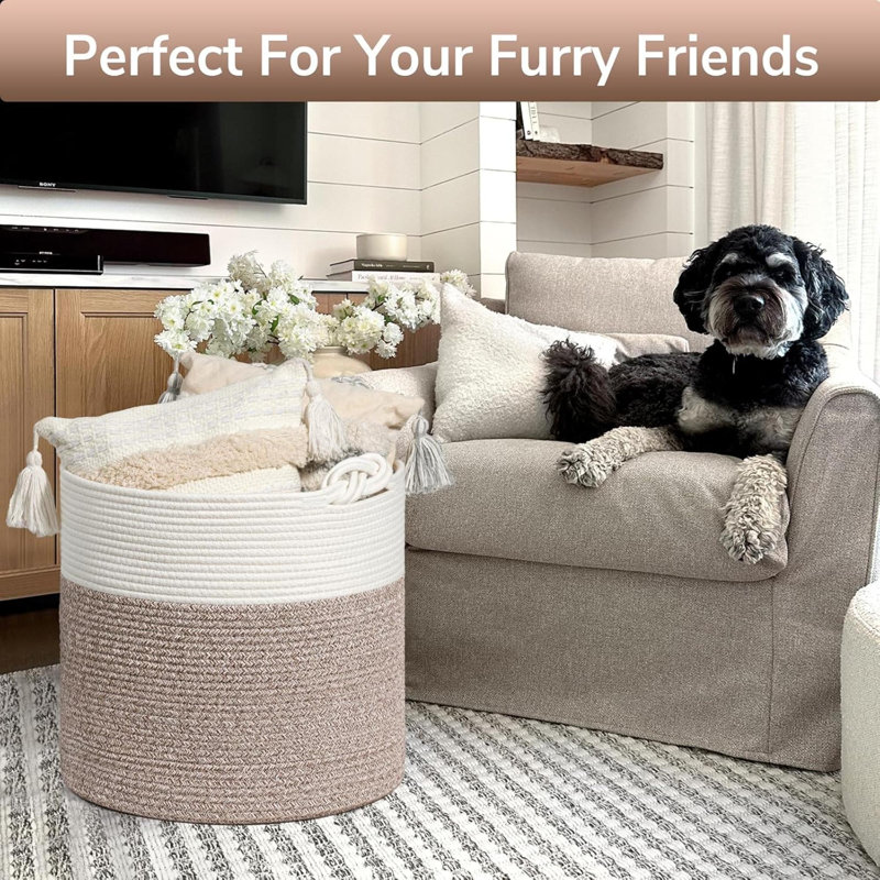 Laundry Basket with Handles, White/Brown
