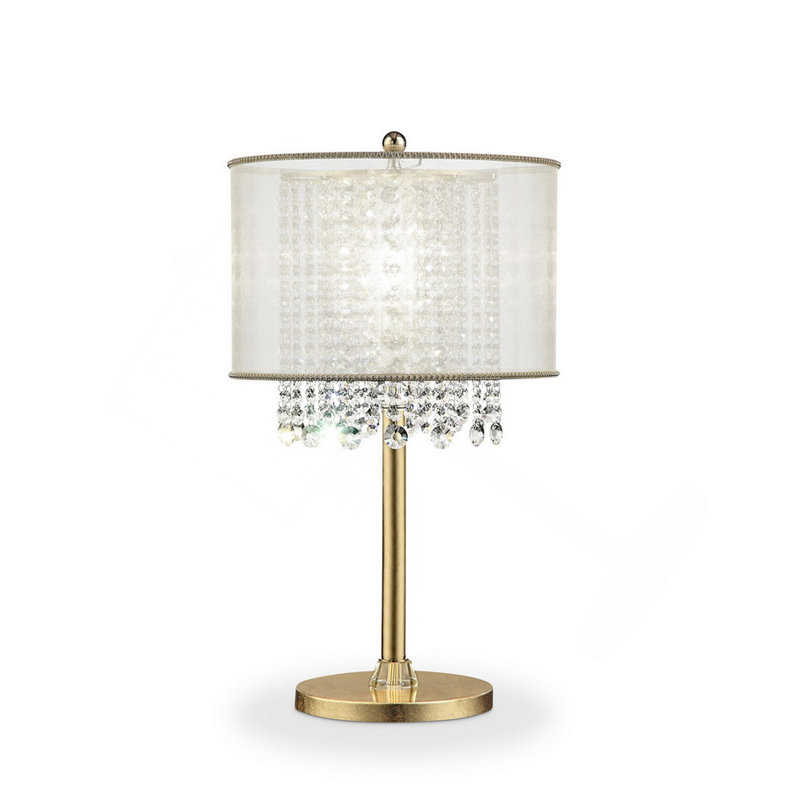 Grande lampe de table 30 "en métal" Bhavya "avec finition dorée, abat-jour blanc