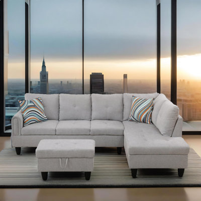 Upholstered 97 " L-Shaped Sectional with Ottoman
