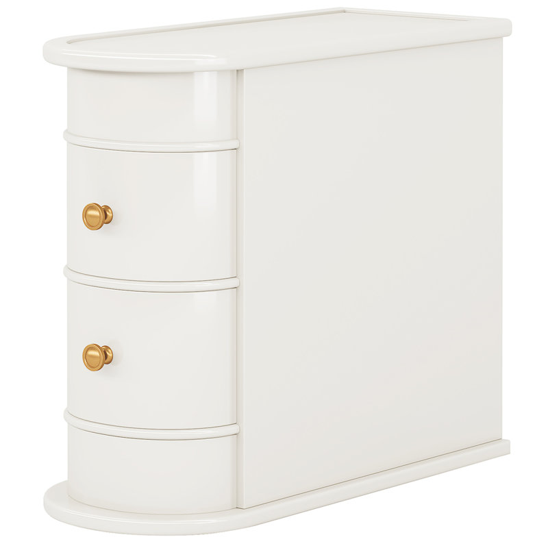 10.81" Off-White Narrow Solid Oak End Table, White 1