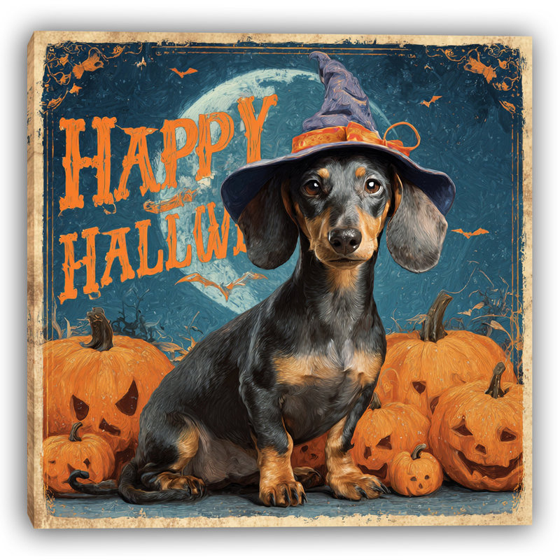 Art d'Halloween, toile de teckel et citrouilles