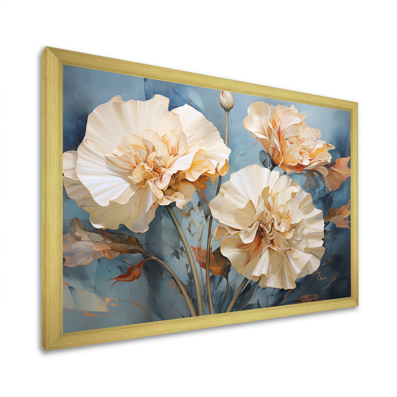 Arrangement d'œillets beige II - décoration murale œillets, H 34 po x l 44 po x P 1,5 po, Cadre photo doré simple