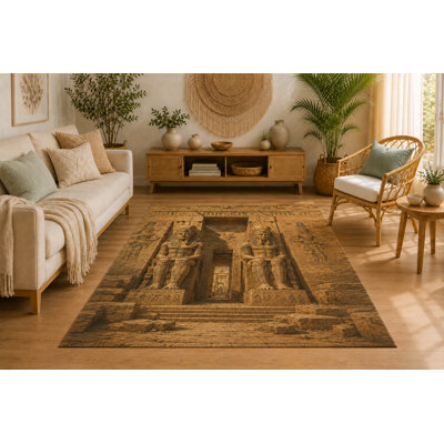 "Ultra Lightweight" 5'x7' Ancient Egyptian Temple Area Rug, Soft Low Pile Indoor Rug with Non-Slip Silicone Backing, Decorative Carpet for Living Room, Bedroom, Dining Room, Office, Historic Decor
