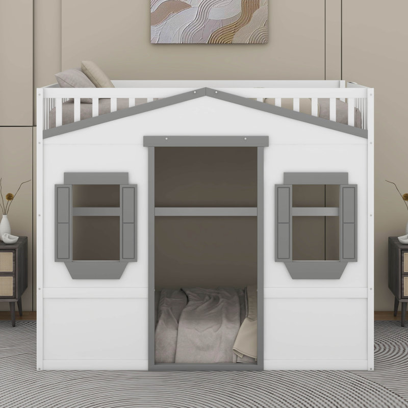 Lit mezzanine simple avec échelle, Cadre blanc/gris