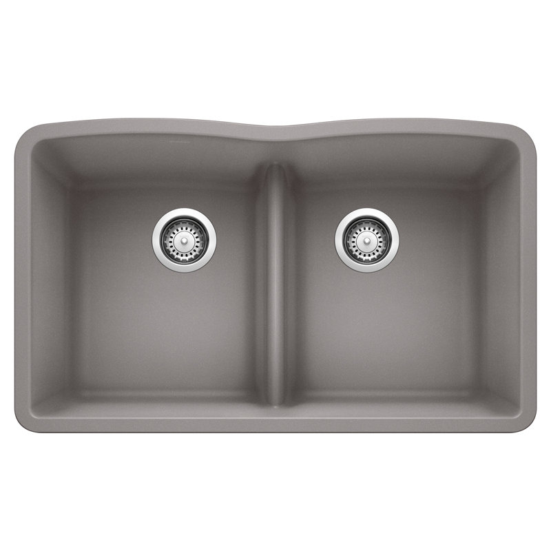 Diamond SILGRANIT 32" L X 19.25'' W Double Bowl Undermount Kitchen Sink with Low Divide, Metallic Gray