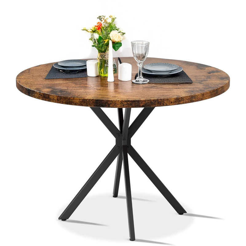 38.5" Round Dining Table Modern Style Kitchen Table With MDF Table Top And X-Shaped Pedestal Metal Legs, Small Circle Dining Room Leisure Table End Table For Home Office Conference, 2 To 4 People