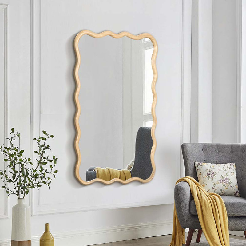 Décoration murale miroir en bois, 39,76 po x 27,95 po, Bois naturel, Rectangulaire