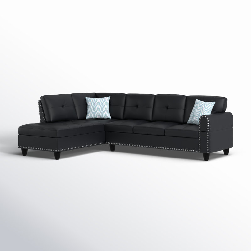 Amelie-Mae Faux Leather L-Shaped Sectional Left Hand Facing, Black Faux Leather, Green