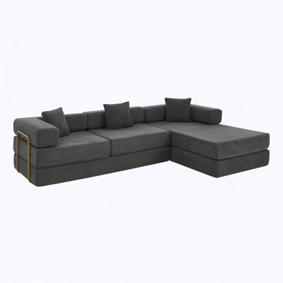 108'' Modular Sectional Sofa with L-Shape Chaise,  Compression Sofas No Assembly Required, Modern Sofa Fold-Out Sofa Bed,With Removable Backrest